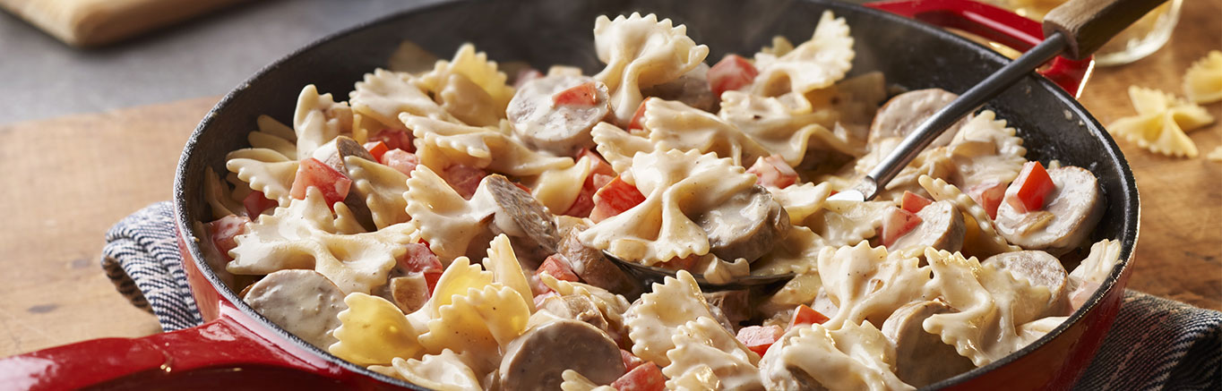 Image of prepared Bowtie Alfredo with Sausage