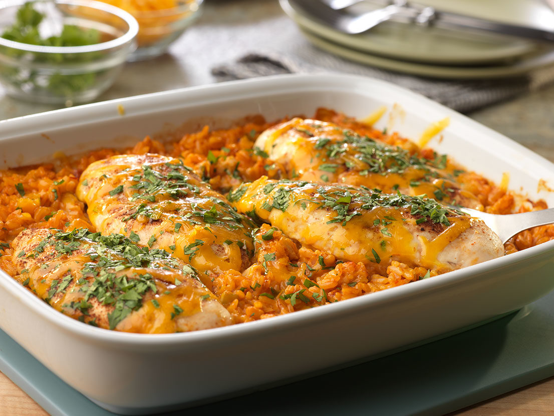 Image of prepared Cheesy Salsa Baked Chicken & Rice