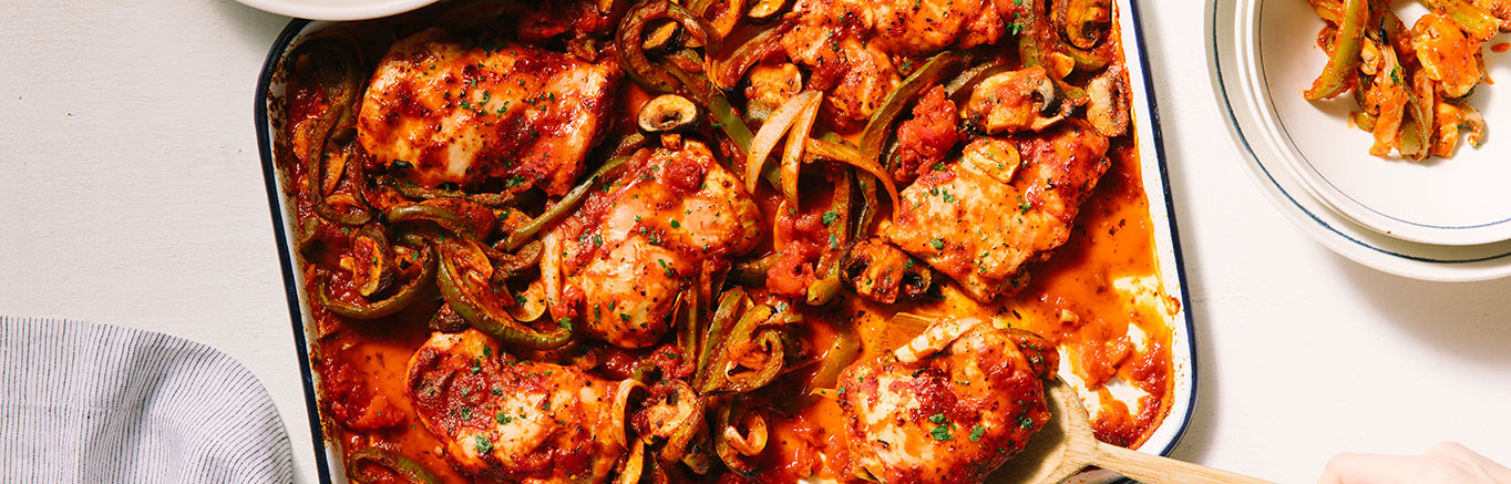 Image of prepared Easy Sheet Pan Chicken Cacciatore recipe