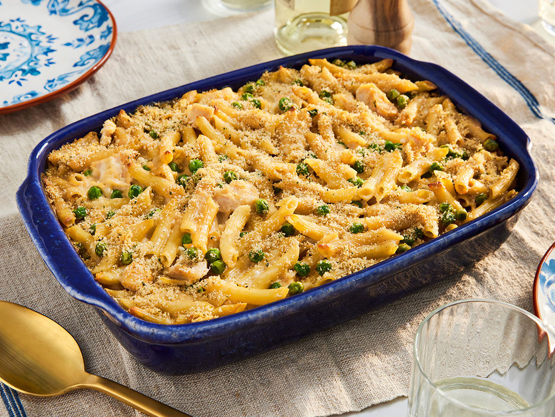 Image of prepared Easy Baked Chicken Alfredo Casserole made with Prego® Alfredo Sauce