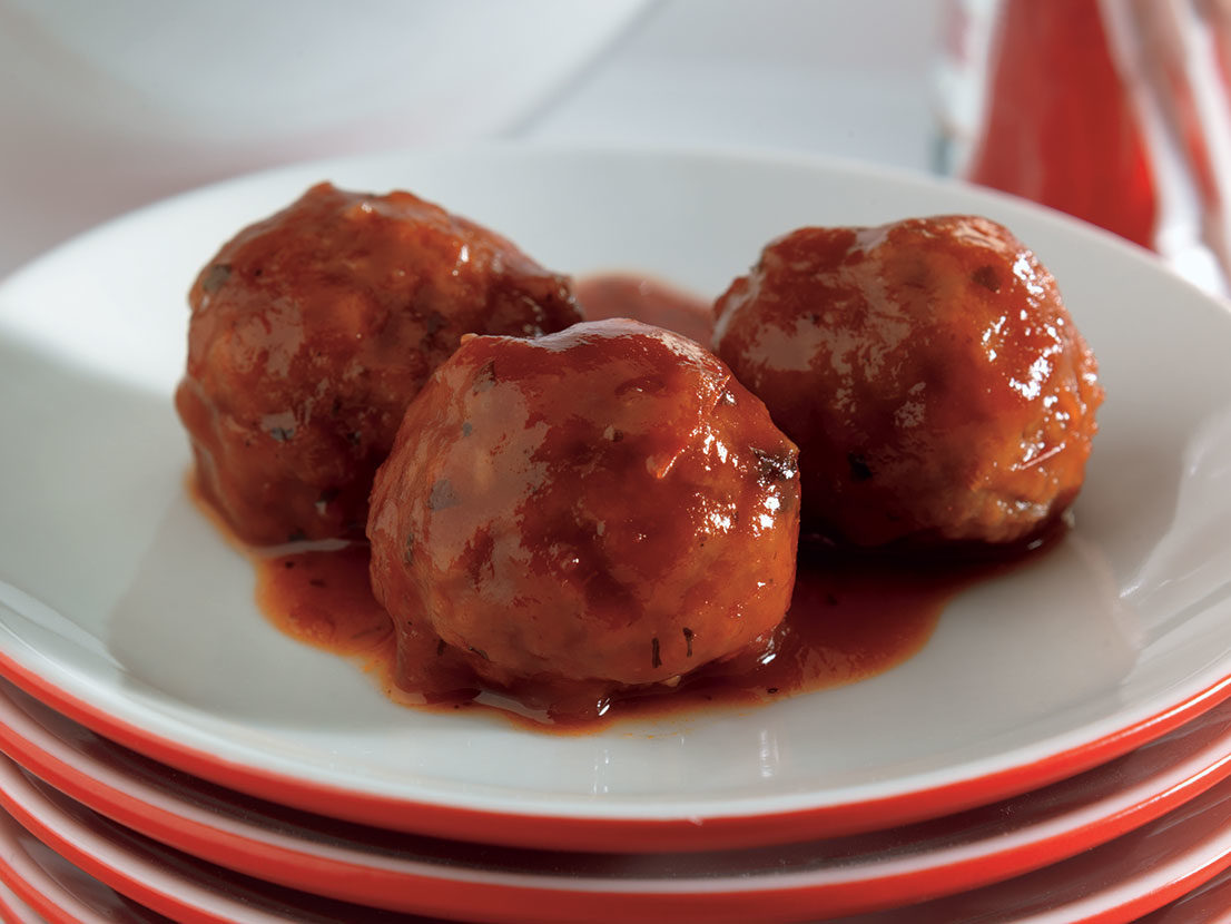 Serving of Easy Slow Cooker Party Meatballs made with Prego® sauce