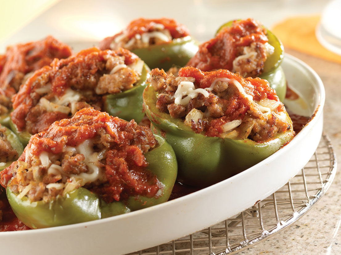 Image of Italian Sausage Stuffed Green Peppers made with Prego® sauce