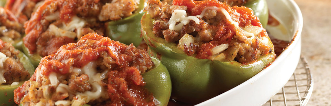 Image of Italian Sausage Stuffed Green Peppers made with Prego® sauce