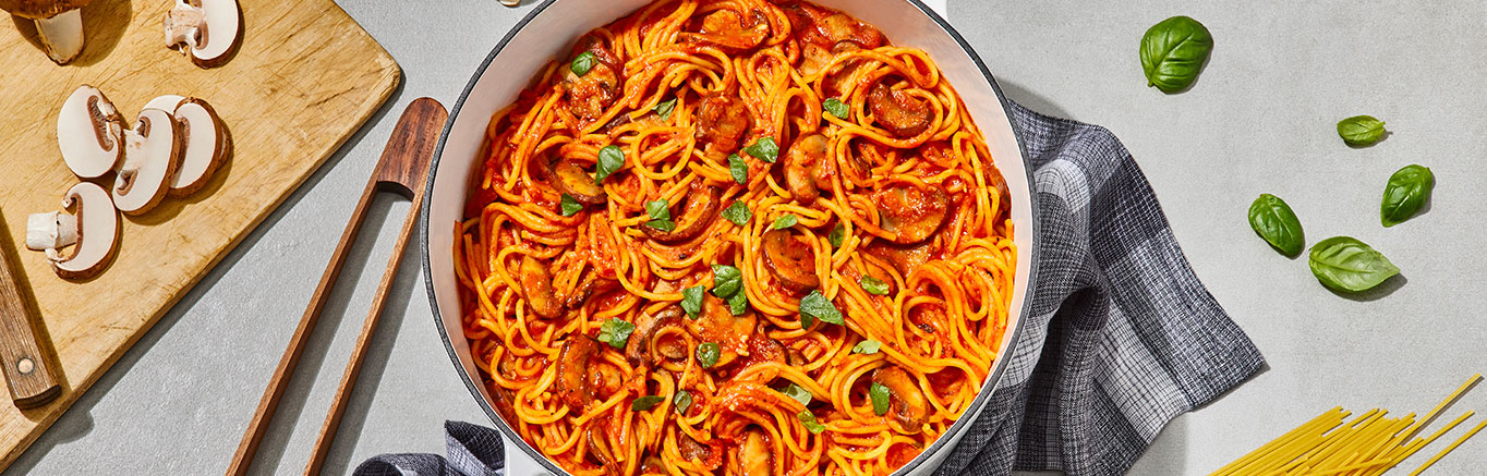 Image of prepared One Pot Mushroom Spaghetti