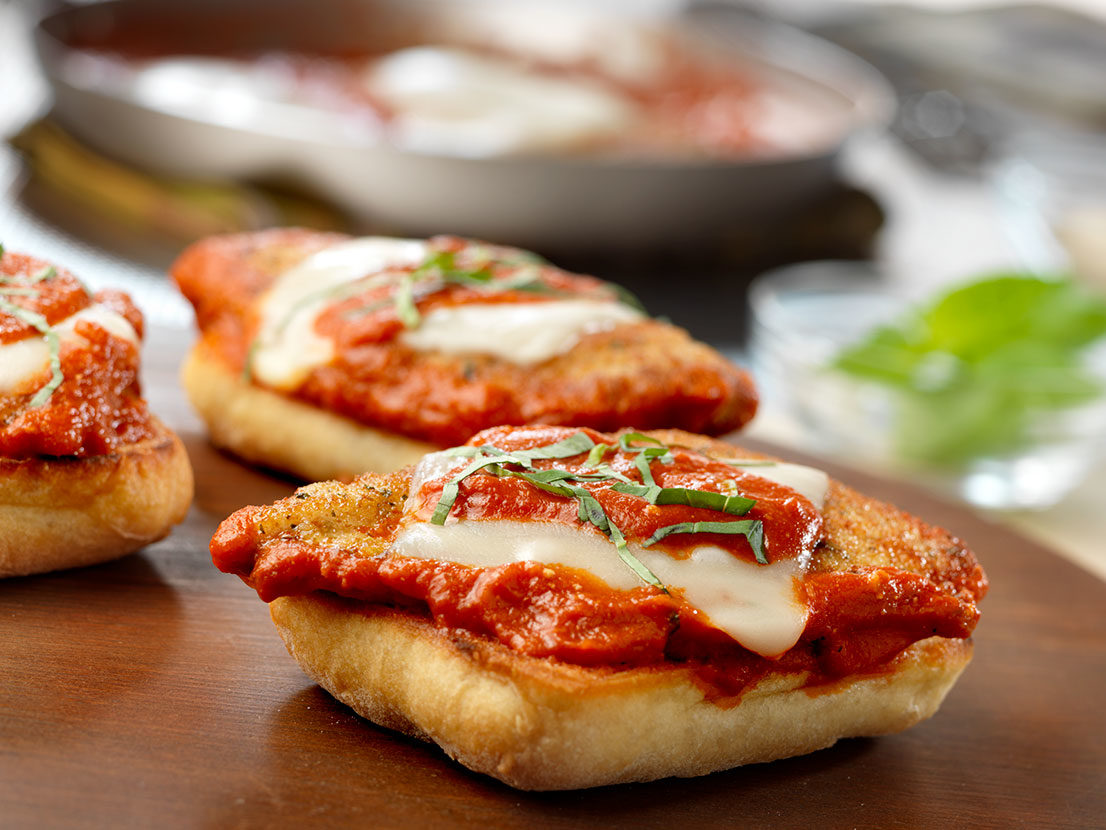 Image of prepared Open Faced Chicken Parmesan Sandwiches with Creamy Vodka Sauce