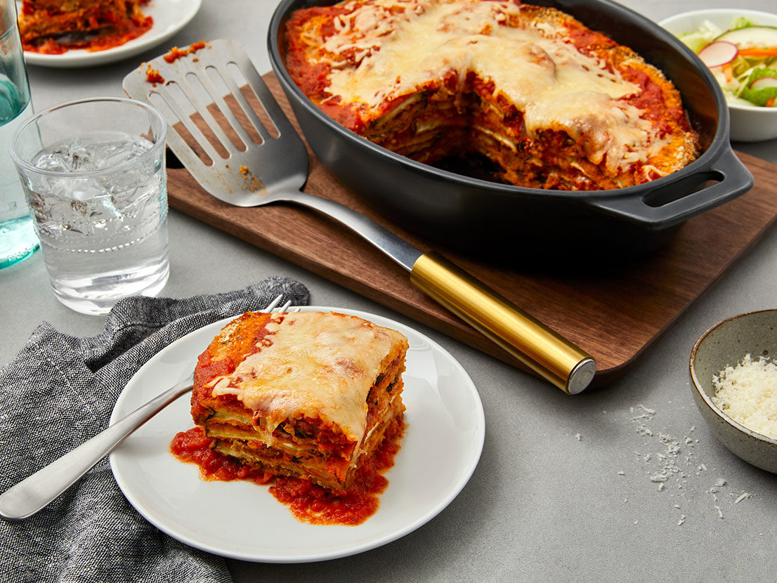 Serving of Easy Oven-Baked Eggplant Parmesan recipe made with Prego® pasta sauce