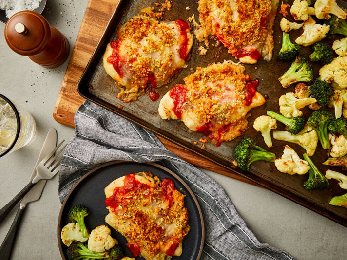 Image of prepared Sheet Pan Chicken Parmesan