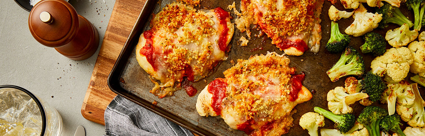 Image of prepared Sheet Pan Chicken Parmesan