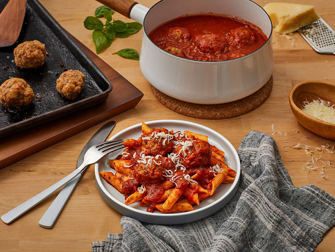 Image of prepared Sheet Pan Hidden Veggie Turkey Meatballs