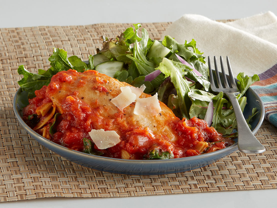 Image of prepared Spinach & Artichoke Chicken Parmesan recipe