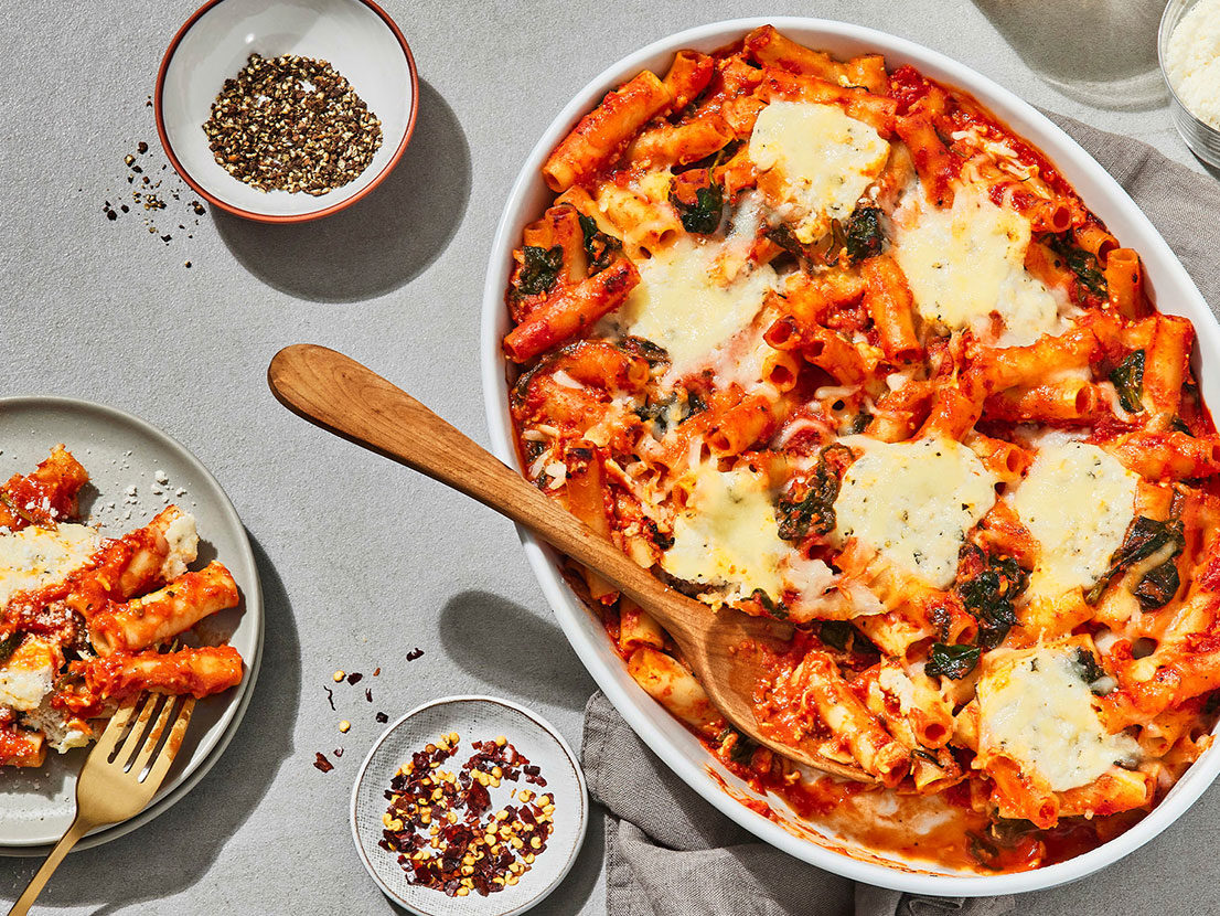 Image of Three-Cheese Vegetarian Spinach Baked Ziti made with Prego® sauce