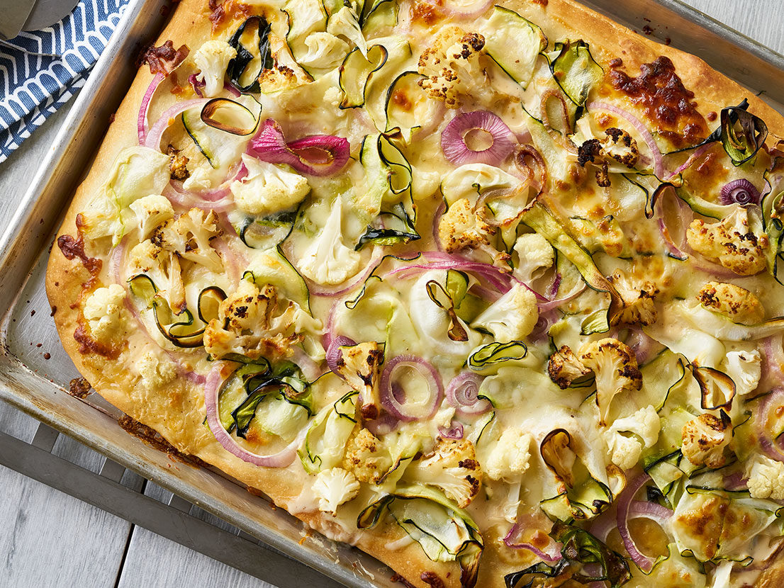 Image of prepared Zucchini & Cauliflower Alfredo Pizza recipe