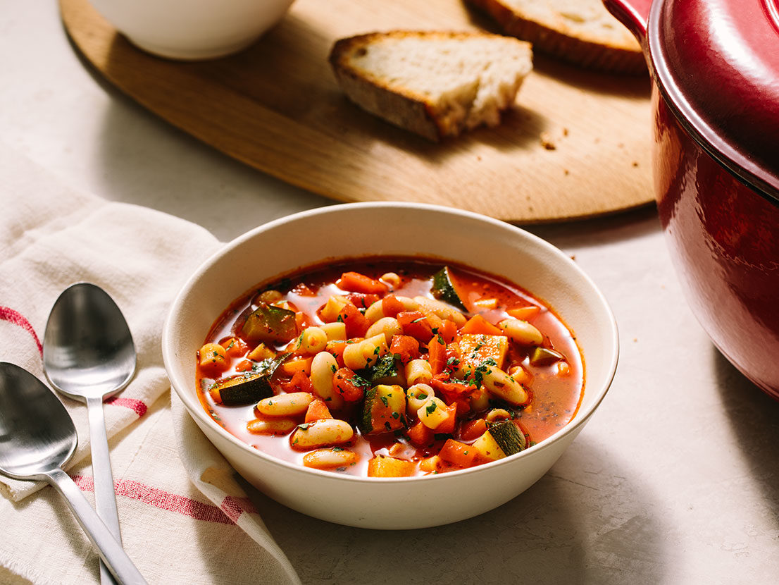 Image of prepared Minestrone Soup with Zucchini & Ditalini Pasta
