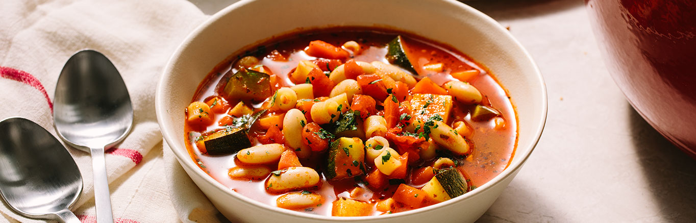Image of prepared Minestrone Soup with Zucchini & Ditalini Pasta