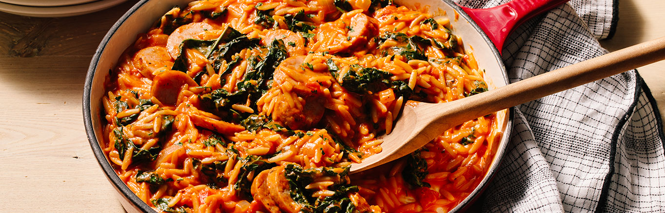 Image of prepared One Pot Chicken Sausage & Orzo