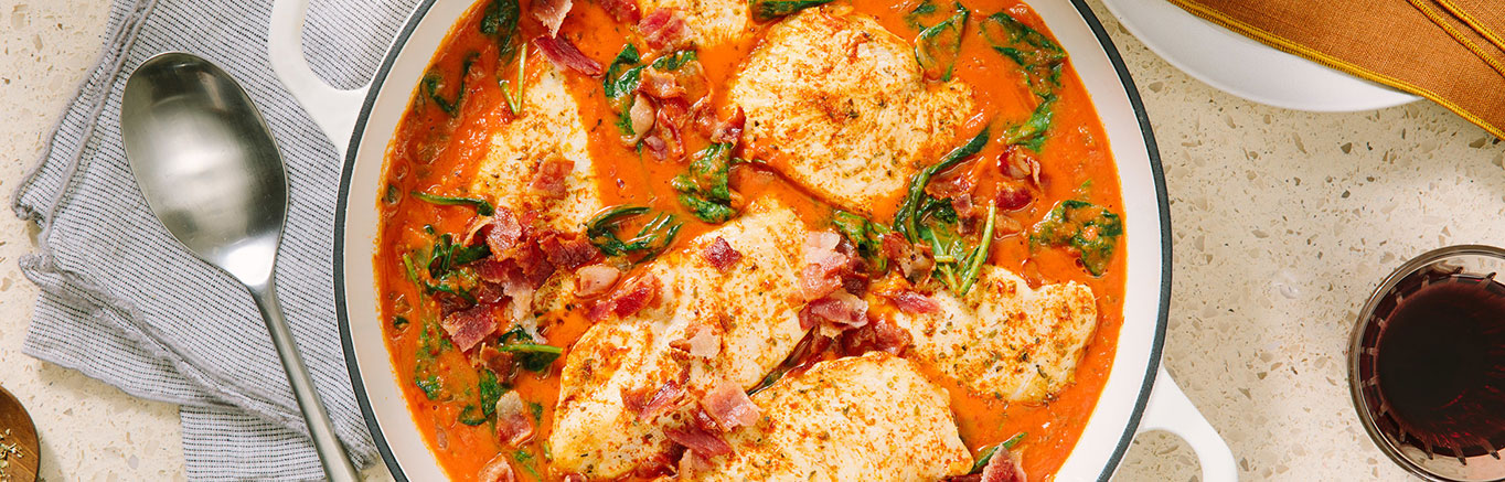 Image of prepared Creamy Tomato Chicken with Bacon & Spinach